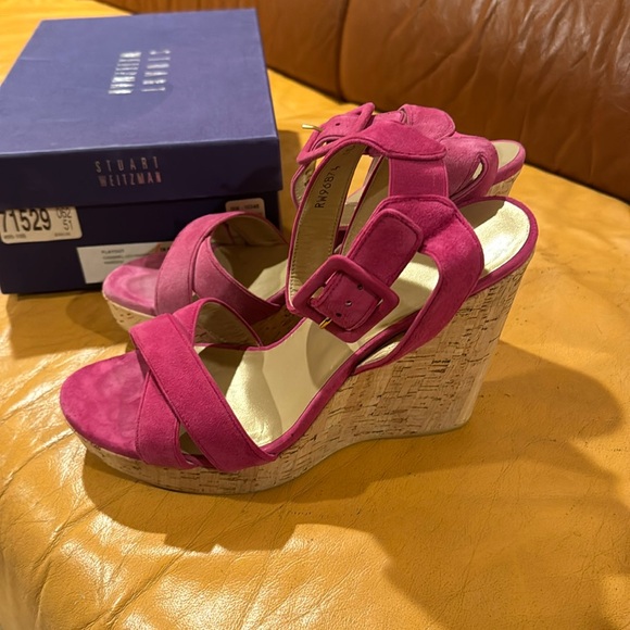 STUART WEITZMAN PINK SUEDE WEDGE - Picture 4 of 8